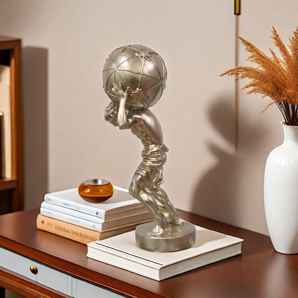 Atlas Sculpture - Illuminated Globe Mythological Figurine