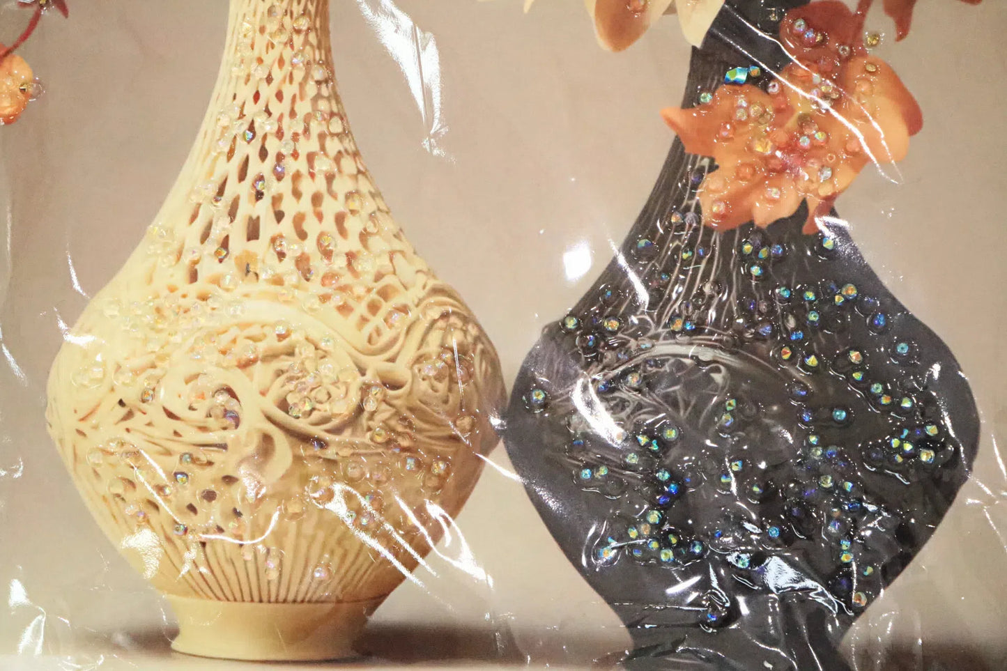 Dual Vase 3D Floral Wall Art with Crystal Accents