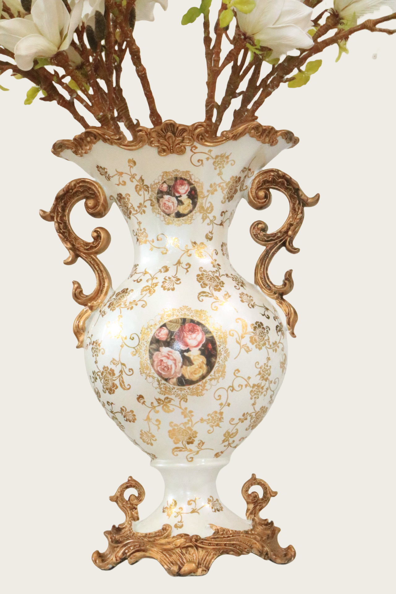 Vintage-Inspired Rococo Floral Porcelain Vase