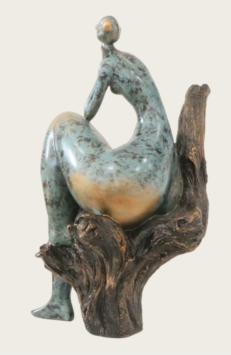 Contemplative Figure on Driftwood