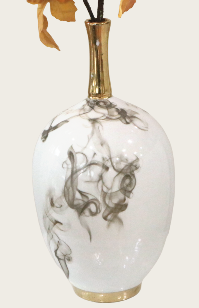 Elegant White Ceramic Vase with Gold Accent