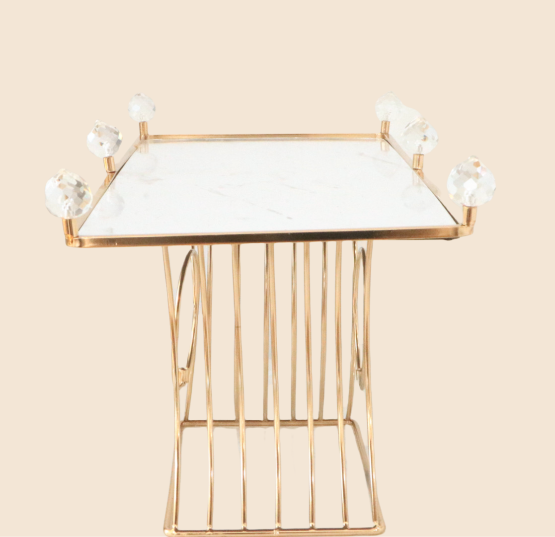 Luxe Gold and Marble Display Stand with Crystal Accents