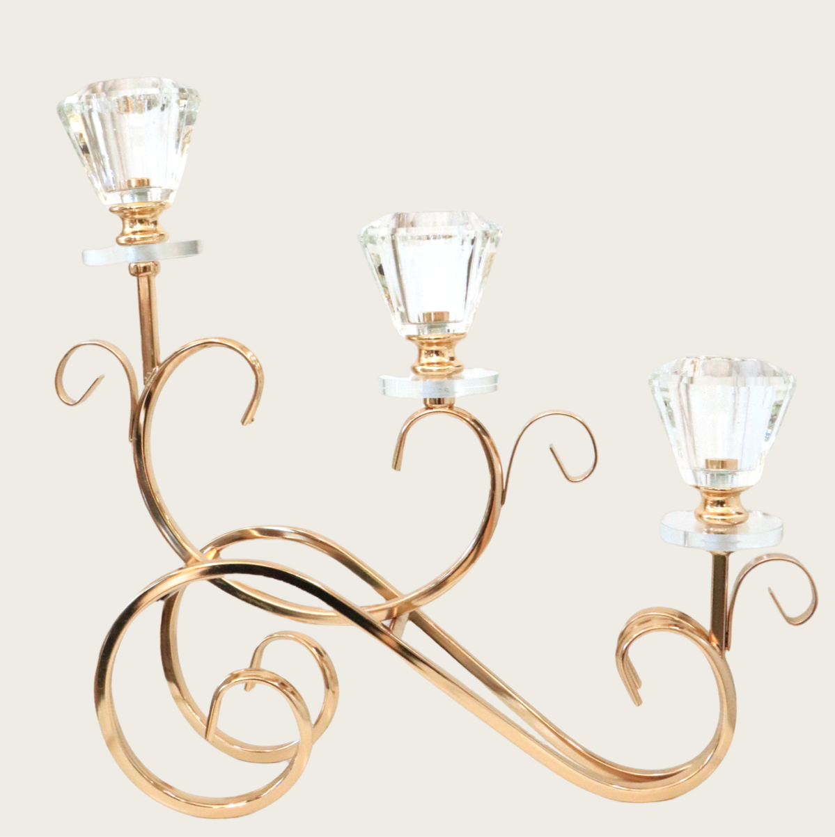 Crystal and Gold Candle Holder – 3 Arm Design