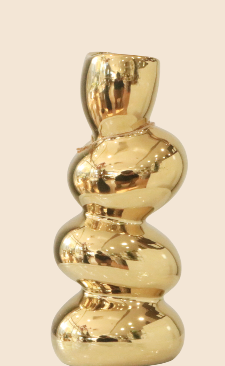 Modern Gold Ripple Ceramic Vase