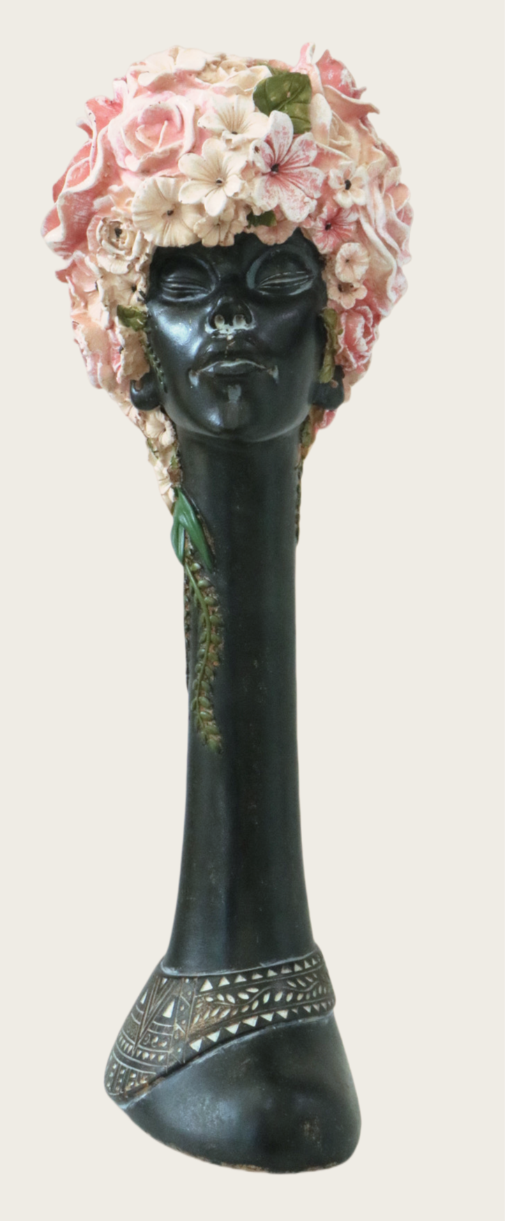 Floral Woman Bust Sculpture – Modern Art Deco Figurine