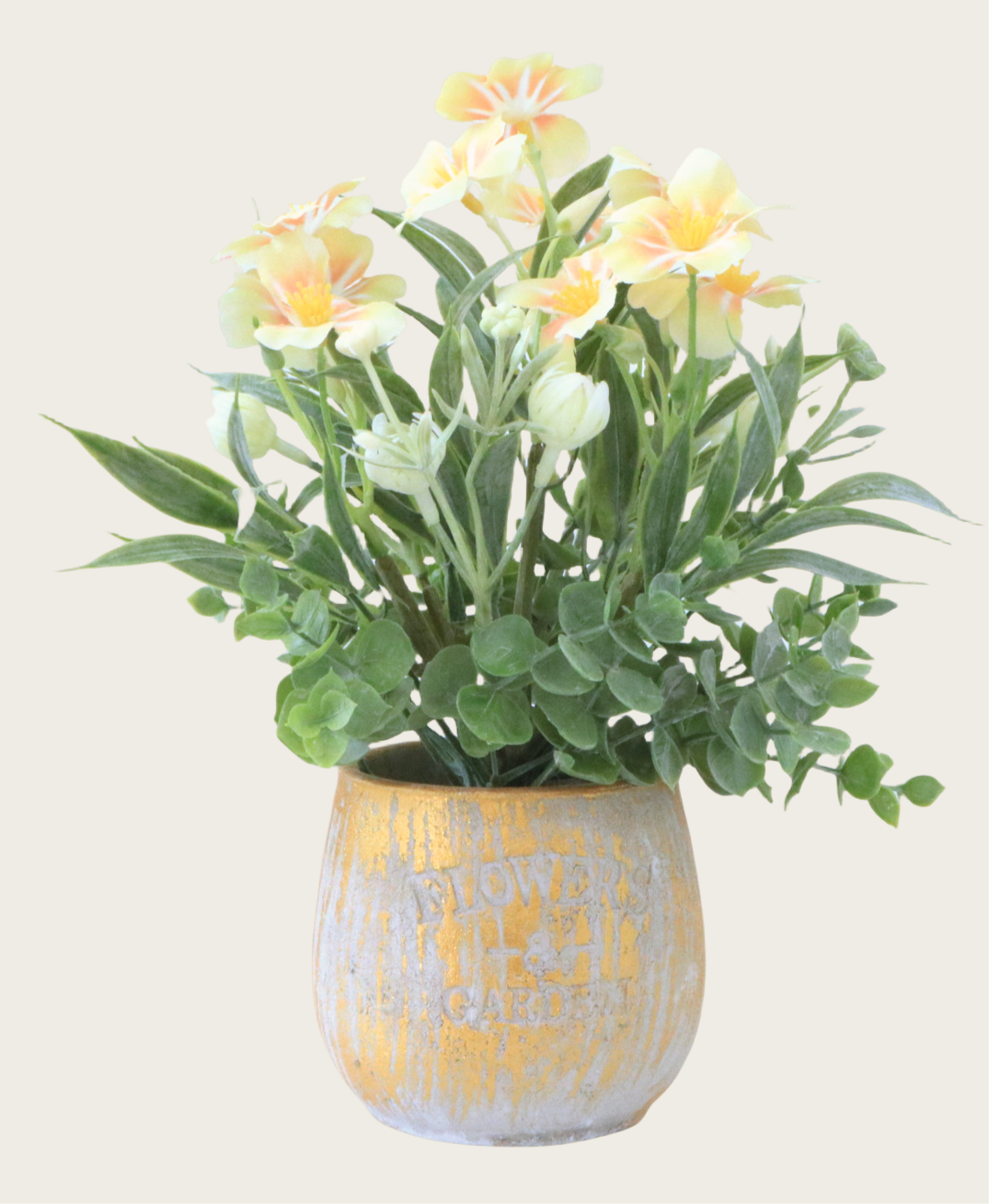 Rustic Yellow Flower Arrangement in Distressed Garden Pot