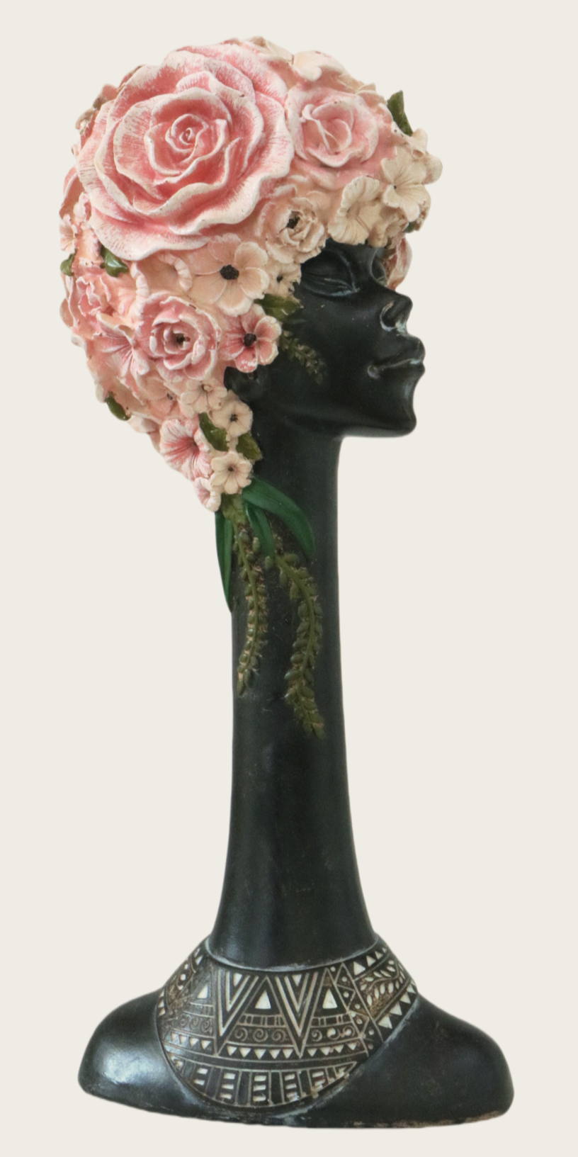 Floral Woman Bust Sculpture – Modern Art Deco Figurine