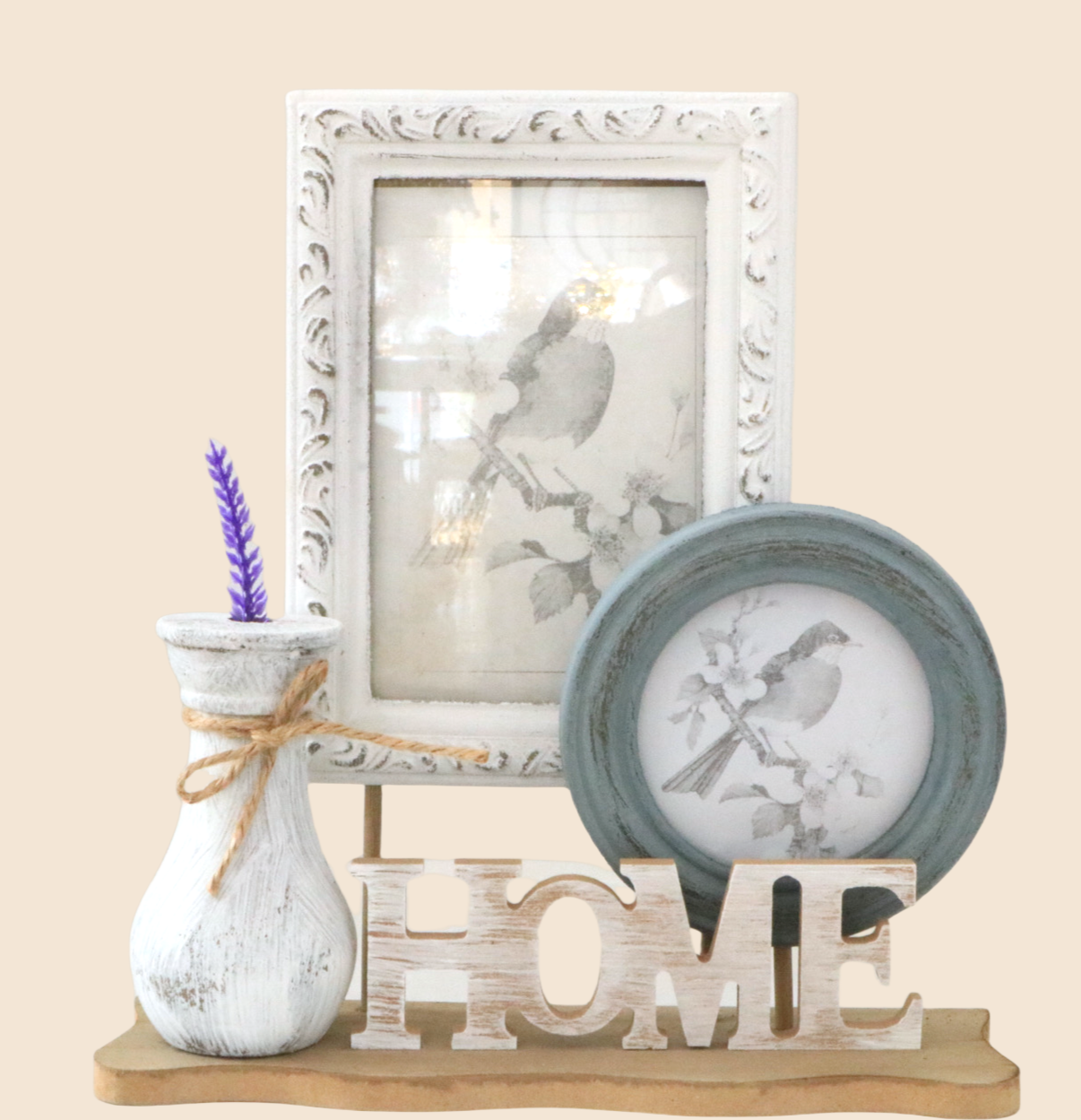 Rustic Home Photo Frame and Vase Set with Bird Art